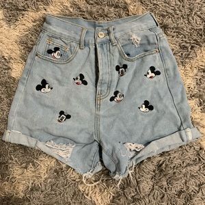 Embroidered high waisted Mickey Mouse denim shorts